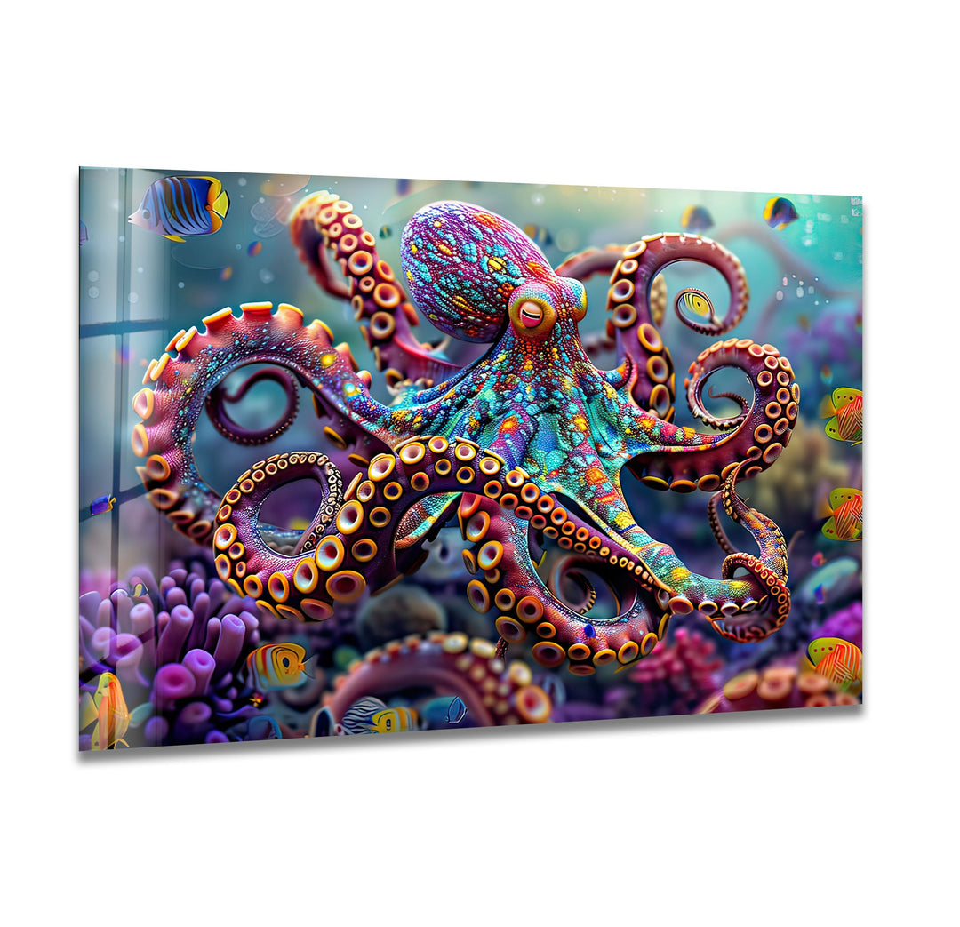 Colored Octopus Glass Wall Art Glass Printing Wall Art, Print photos on glass
