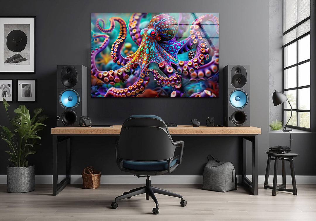 Colorful Octopus Glass Wall Art Glass Printing Wall Art, Print photos on glass
