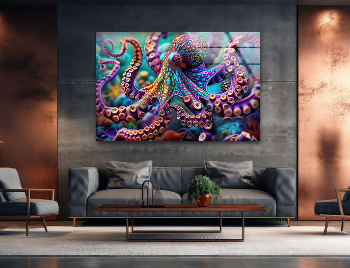 Colorful Octopus Glass Wall Art glass photo prints, glass picture prints
