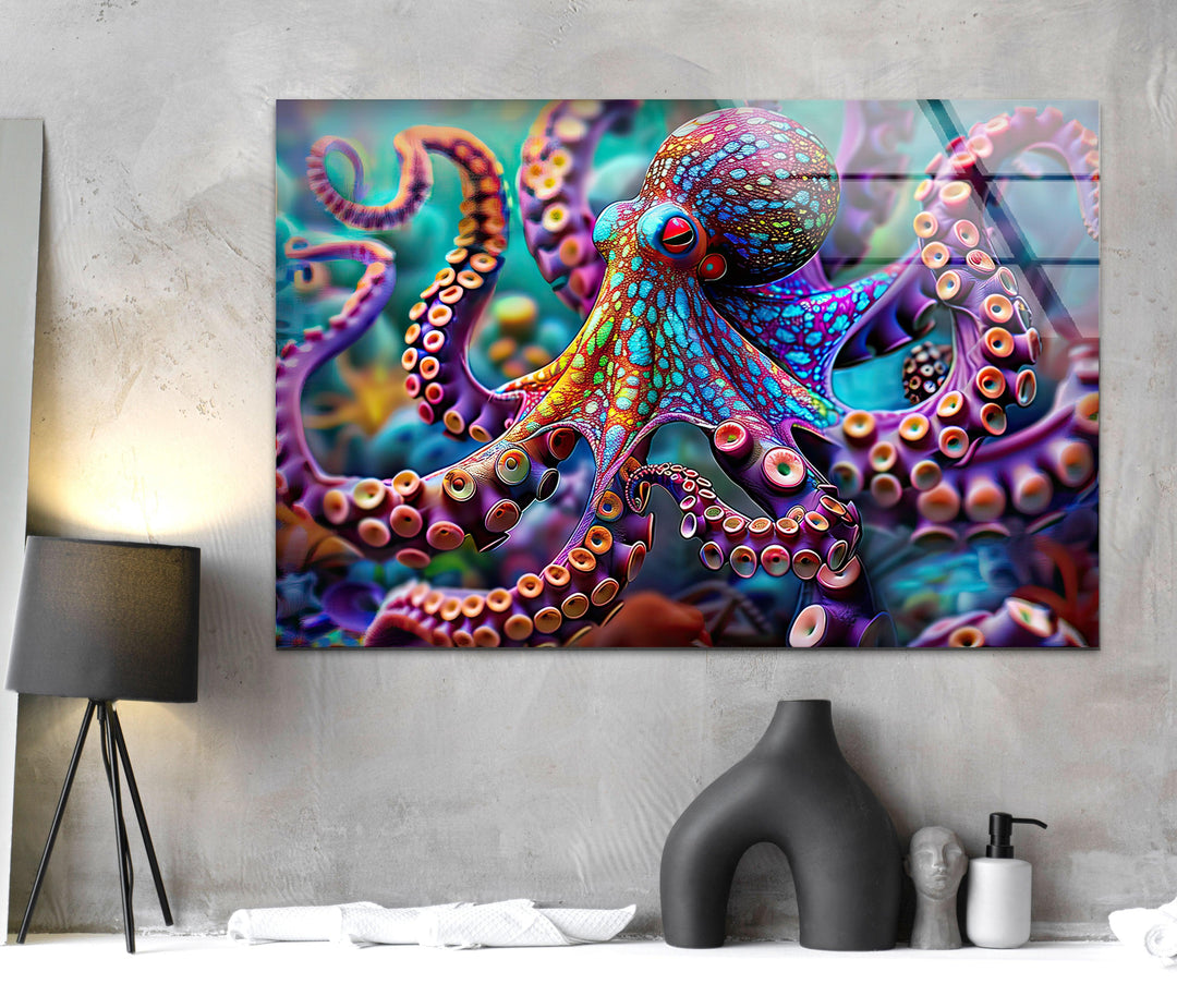 Colorful Octopus Glass Wall Art glass image printing, glass prints from photos
