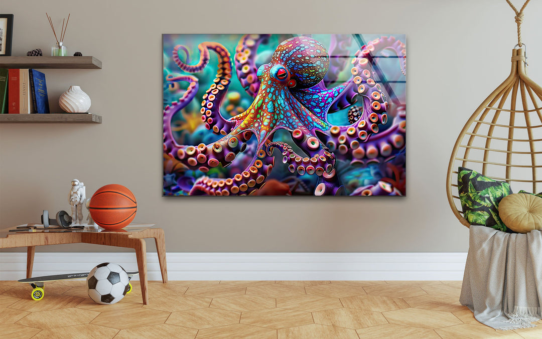 Colorful Octopus Glass Wall Art glass pictures for Wall, glass prints wall art
