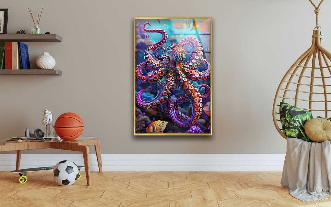 Colored Vivid Octopus Glass Wall Art glass image printing, glass prints from photos
