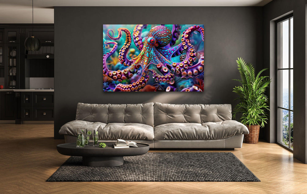 Colorful Octopus Glass Wall Art glass wall decor, glass wall art decor
