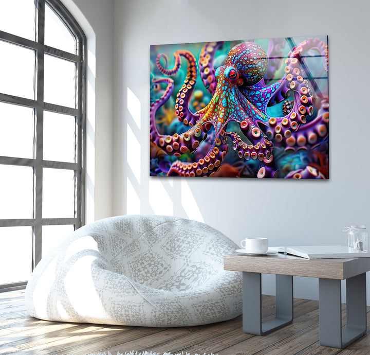 Colorful Octopus Glass Wall Art custom glass pictures, glass art prints
