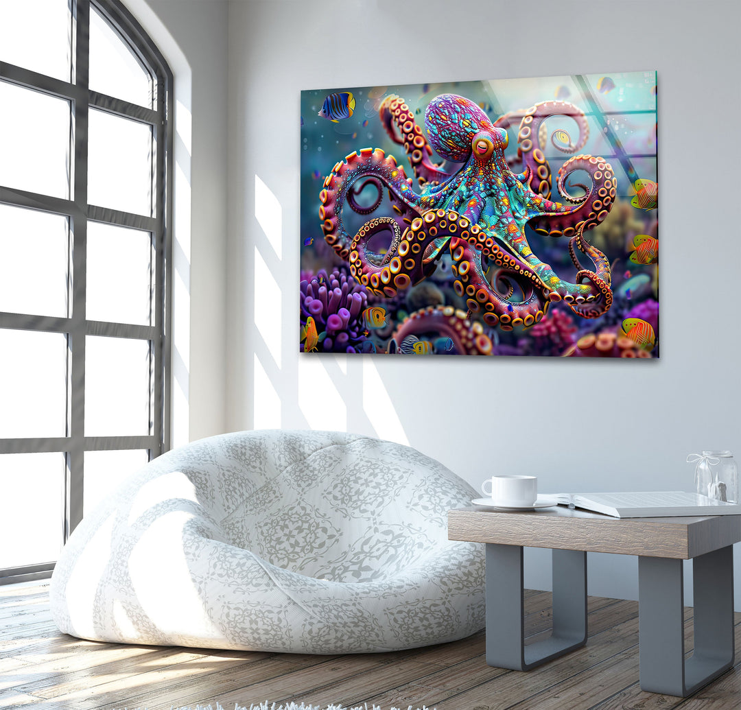 Colored Octopus Glass Wall Art print on glass, glass printed photos
