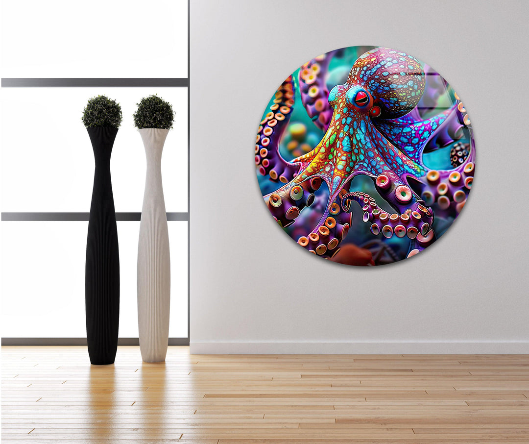 Colorful Octopus Glass Wall Art photo print on glass, prints on glass wall art
