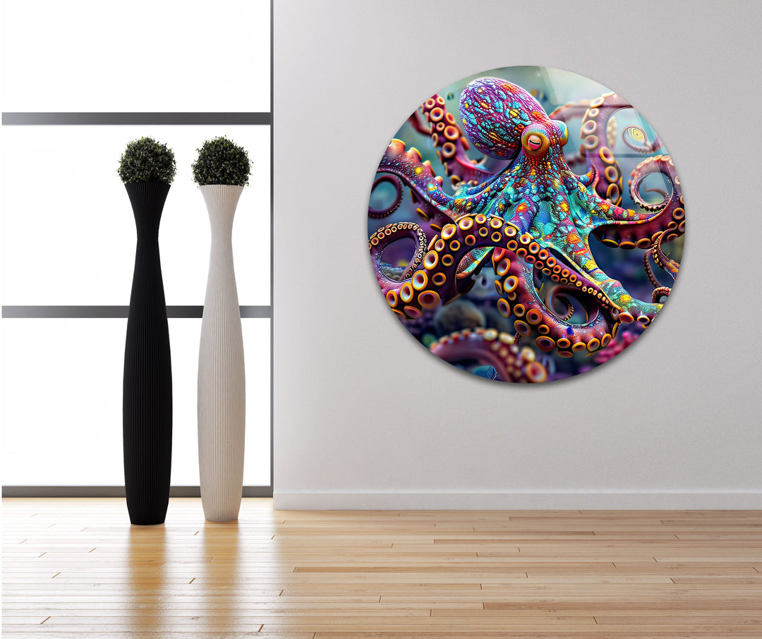 Colored Octopus Glass Wall Art print picture on glass, Tempered Glass Wall Art
