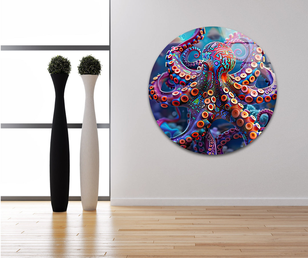 Colored Vivid Octopus Glass Wall Art custom glass pictures, glass art prints
