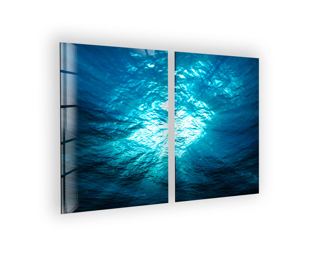 Blue Deep Underwater Abstract Glass Wall Art, glass pictures for Wall, glass prints wall art