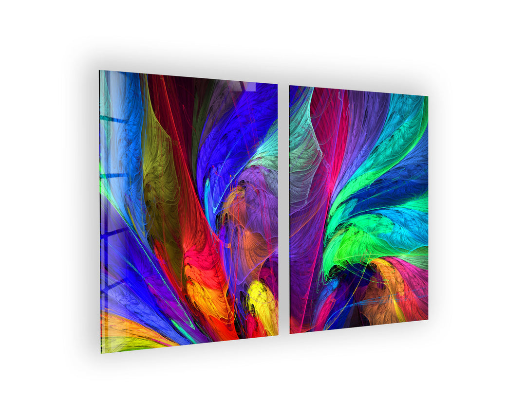 Colorful Neon Fractal Abstract Glass Wall Art, photo print on glass, prints on glass wall art