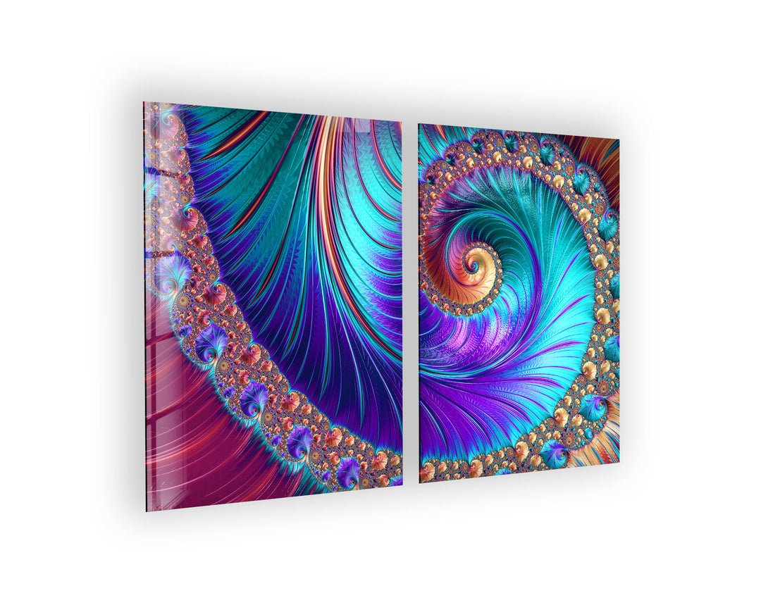 Purple Spiral Peacock Abstract Glass Wall Art, Glass Printing Wall Art, Print photos on glass