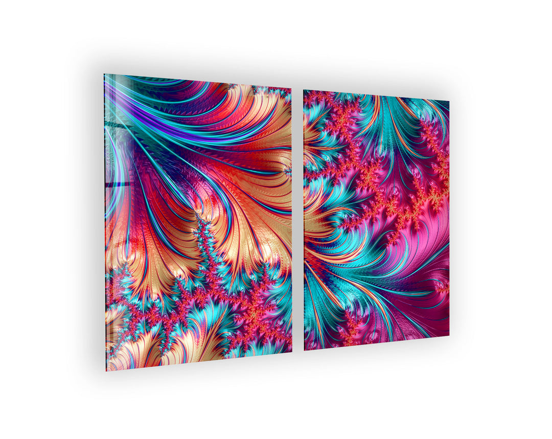 Vivid Pink, Blue Fractal Abstract Glass Wall Art, art glass wall art, glass wall art pictures