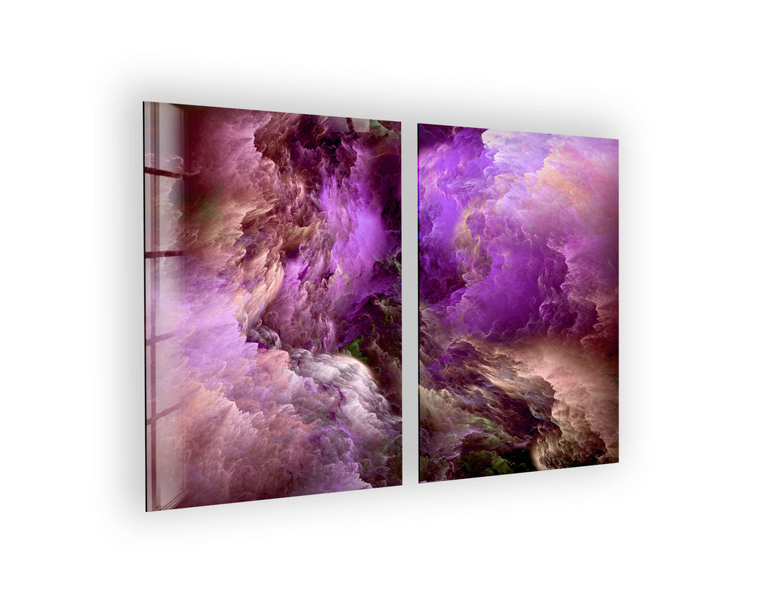 Purple Clouds Abstract Glass Wall Art, picture on glass wall art, photos printed on glass