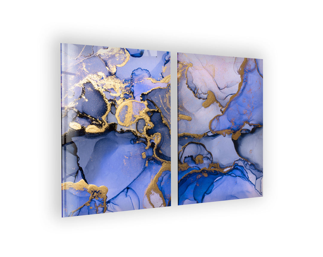 Blue & Gold Marble Abstract Glass Wall Art, glass image printing, glass prints from photos