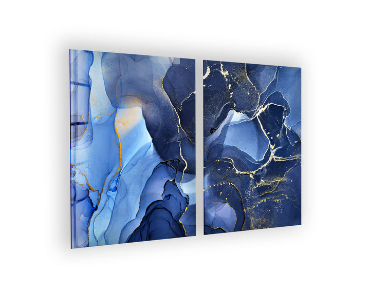 Navy Blue and Gold Alcohol Ink Glass Wall Art, print picture on glass, Tempered Glass Wall Art