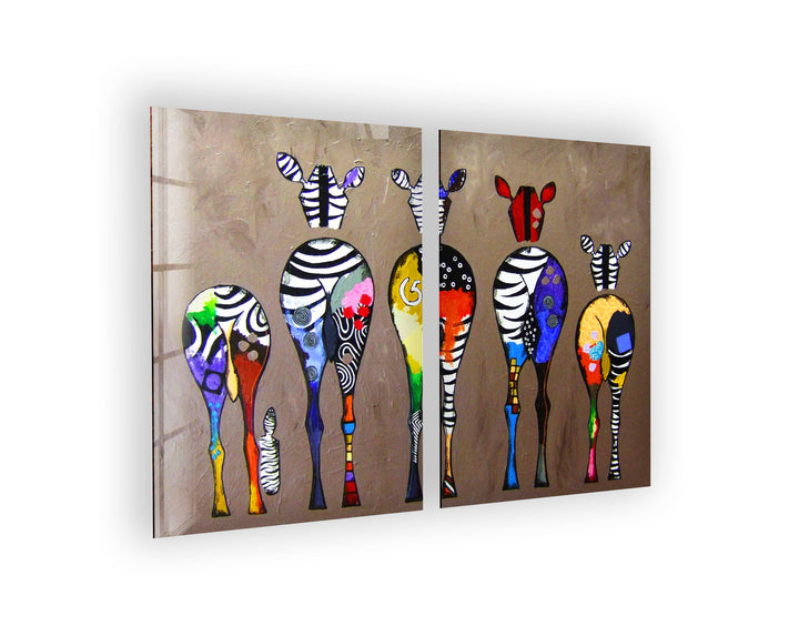 Colorful Zebras Abstract Glass Wall Art, art glass wall art, glass wall art pictures