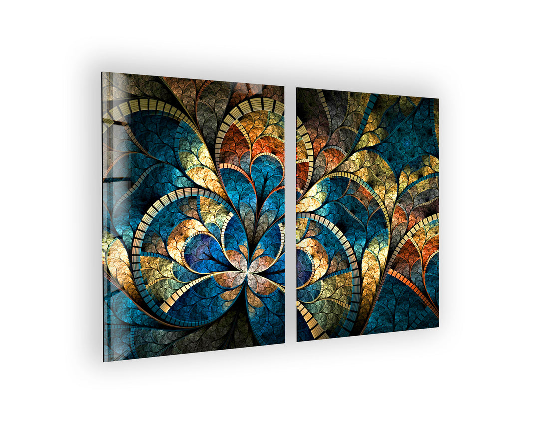 Blue Stained Floral Glass Wall Art, custom glass pictures, glass art prints