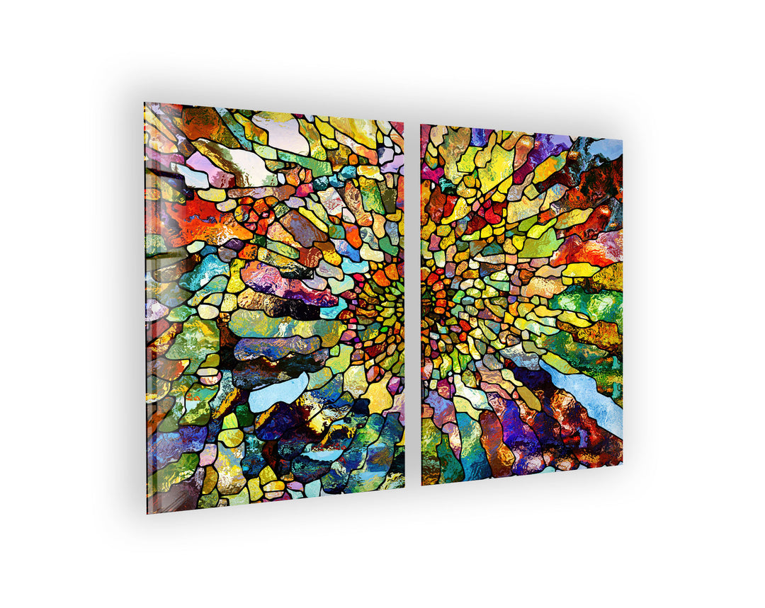 Colorful Stained, Mosaic Abstract Glass Wall Art, photo print on glass, prints on glass wall art