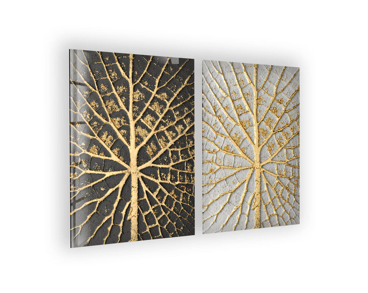 Golden Tree Branches Abstract Glass Wall Art, print picture on glass, Tempered Glass Wall Art