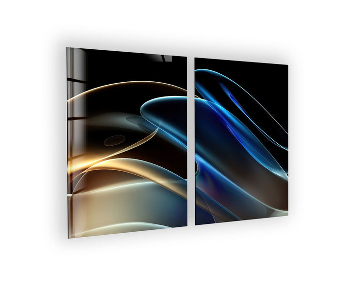 Yellow, Blue Lines Abstract Glass Wall Art, print picture on glass, Tempered Glass Wall Art