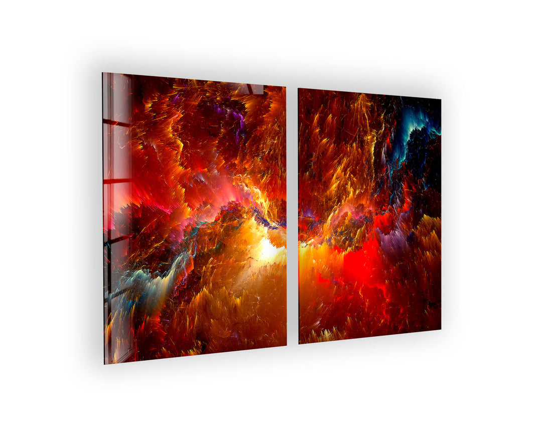 Red Cloudy Space Abstract Glass Wall Art, picture on glass wall art, photos printed on glass