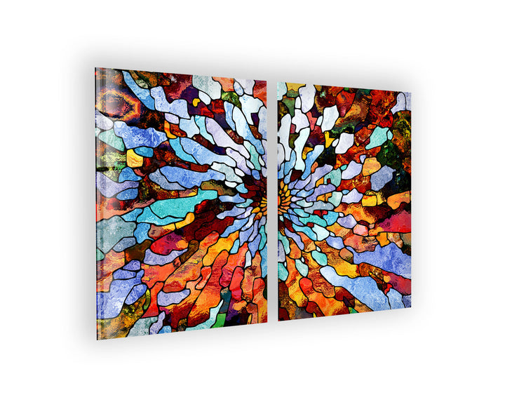 Colorful Fractal Mosaic Stained Abstract Glass Wall Art, picture on glass wall art, photos printed on glass