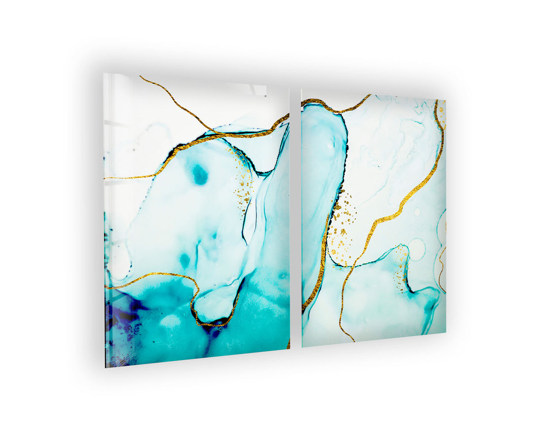 Cyan, Gold Alcohol Ink Marble Glass Wall Art, glass image printing, glass prints from photos