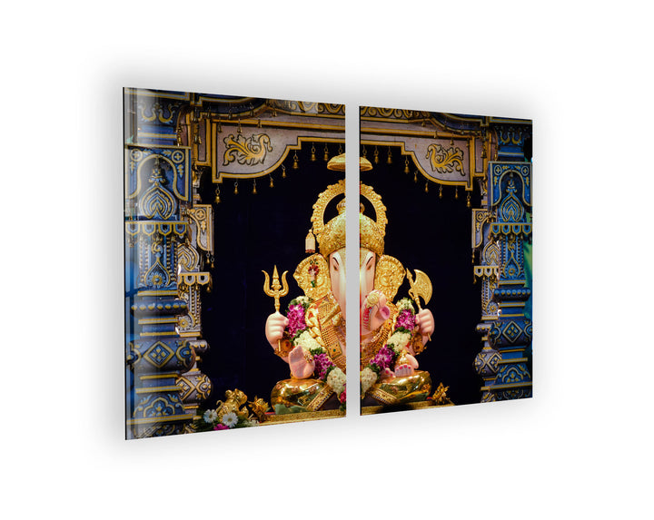 Hindu God Ganesha Statue Glass Wall Art, photo print on glass, prints on glass wall art