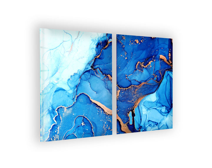 Blue Alcohol ink Marble Abstract Glass Wall Art, print picture on glass, Tempered Glass Wall Art