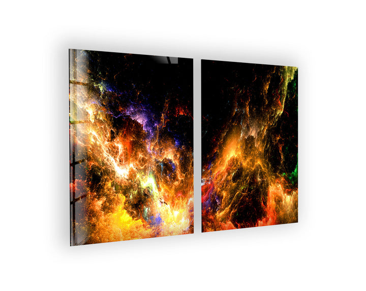 Orange Cloudy Nebula Space Glass Wall Art, custom glass photo prints, large glass prints