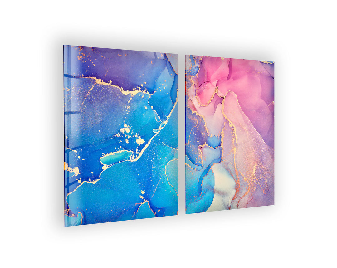 Blue & Pink Alcohol Ink Abstract Glass Wall Art, print on glass, glass printed photos