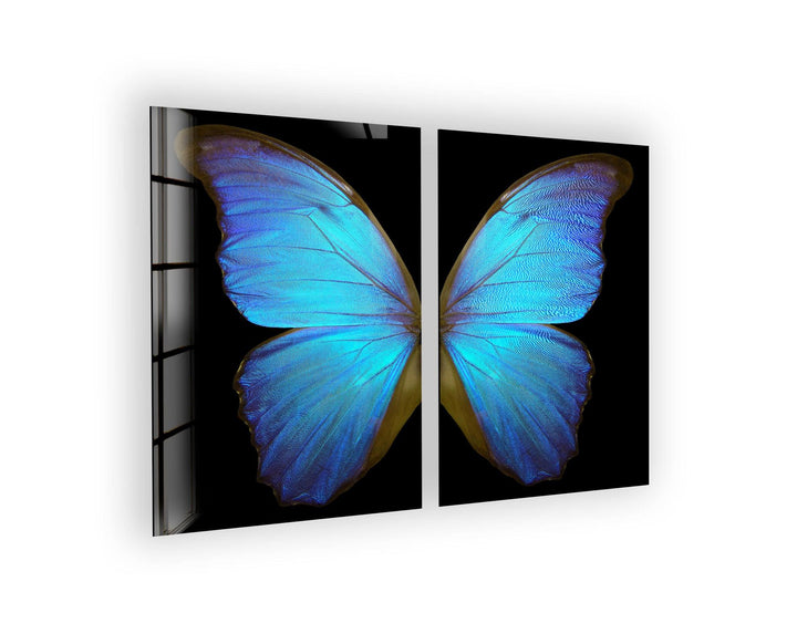 Blue Butterfly Glass Wall Art, print picture on glass, Tempered Glass Wall Art