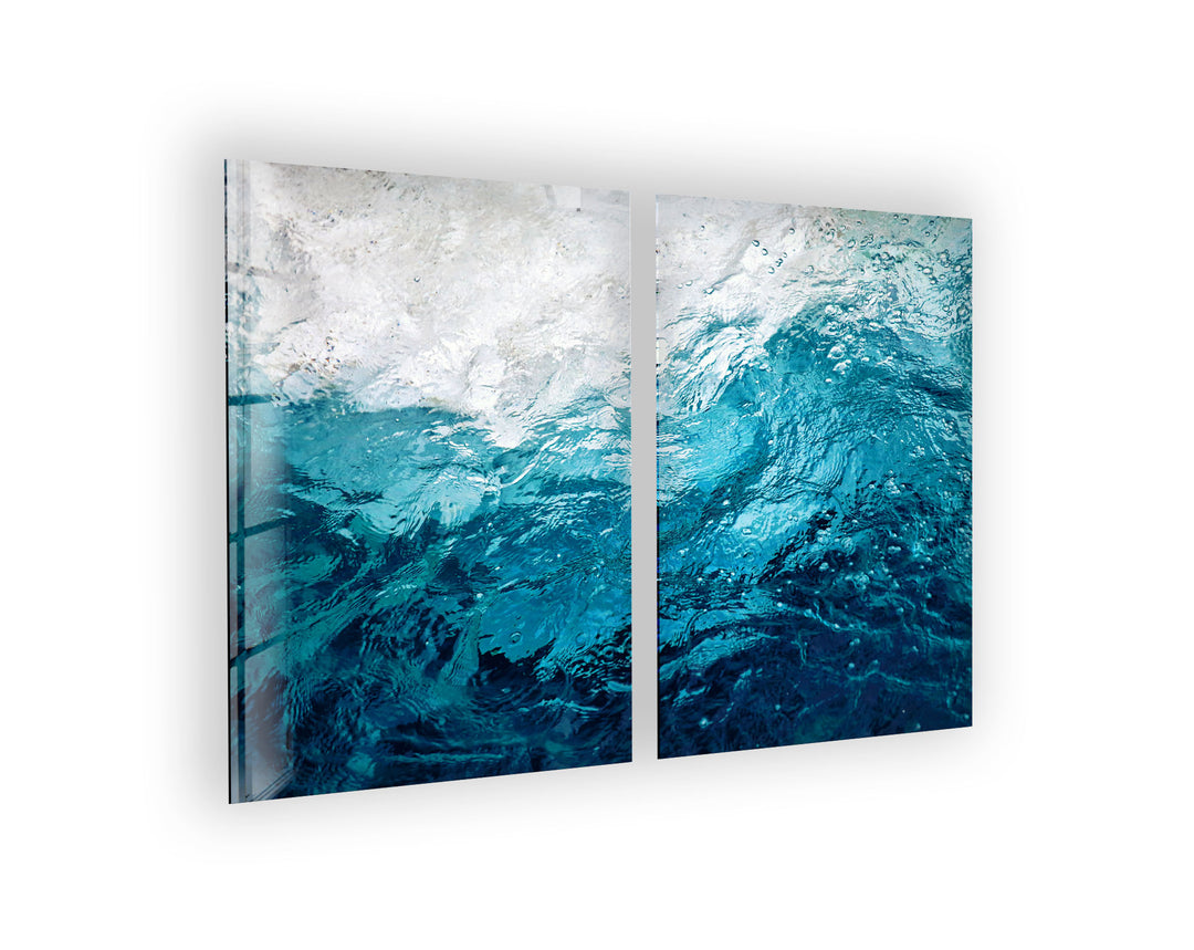 Blue Sea Waves Abstract Glass Wall Art, print on glass, glass printed photos