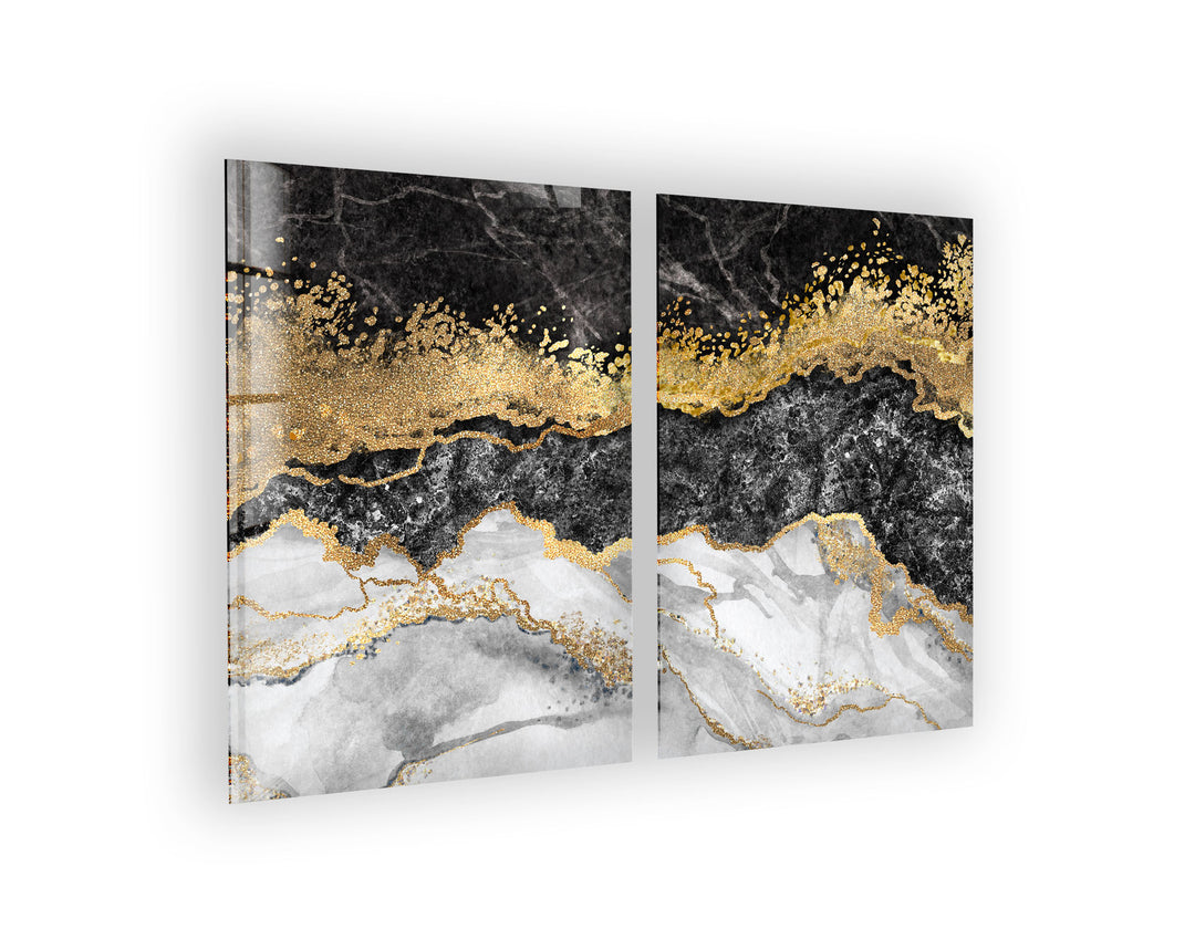 Harmony of Black & Gold Marble Abstract Glass Wall Art, glass pictures for Wall, glass prints wall art