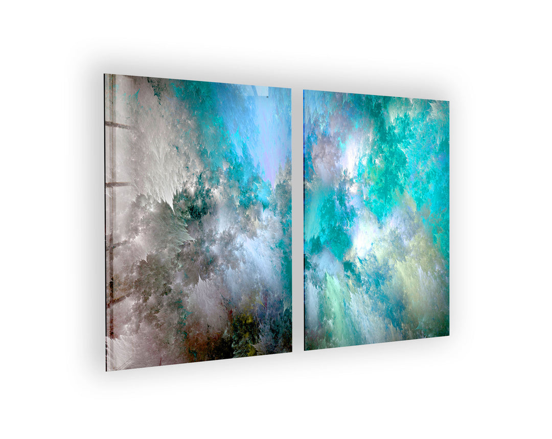 Turquoise, White Clouds Abstract Glass Wall Art, glass wall decor, glass wall art decor