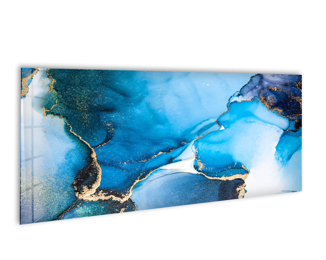 Blue Marbled Alcohol Ink Abstract Glass Wall Art, glass art painting, glass art for the Wall