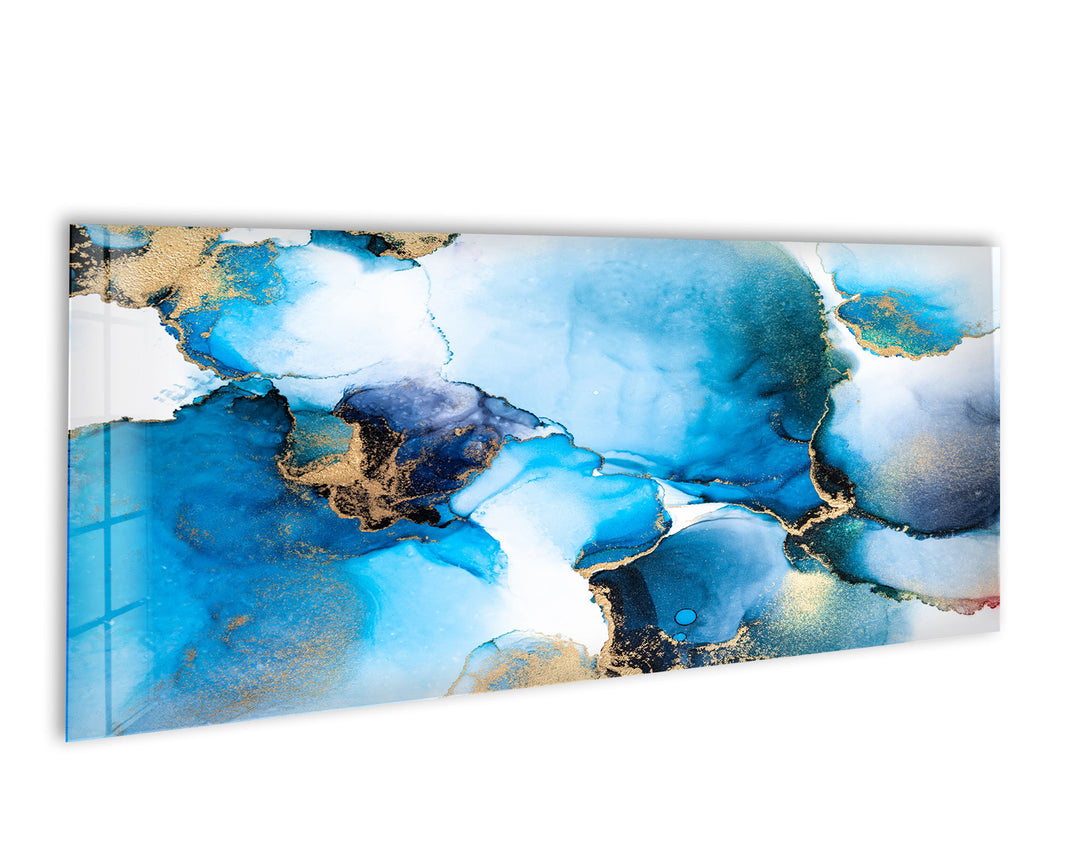 Luxury Blue, White Fluid Art Abstract Glass Wall Art, glass image printing, glass prints from photos