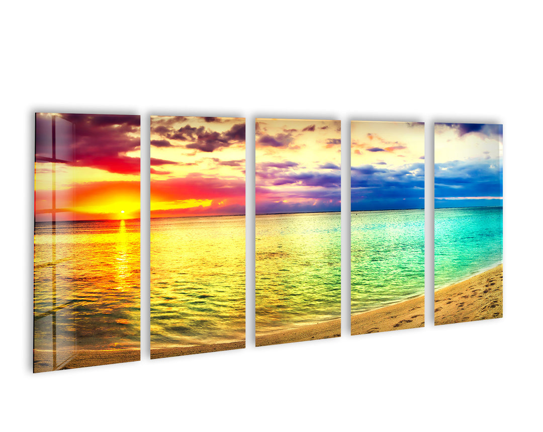 Colorful Sunset, Beach Landscape Glass Wall Art, glass image printing, glass prints from photos