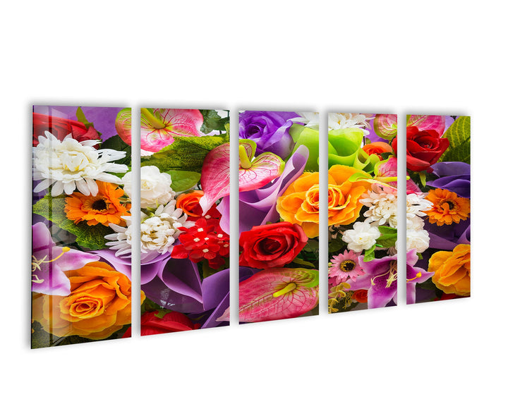 Colorful Roses & Daisies Flower Bunch Glass Wall Art, custom glass photo prints, large glass prints