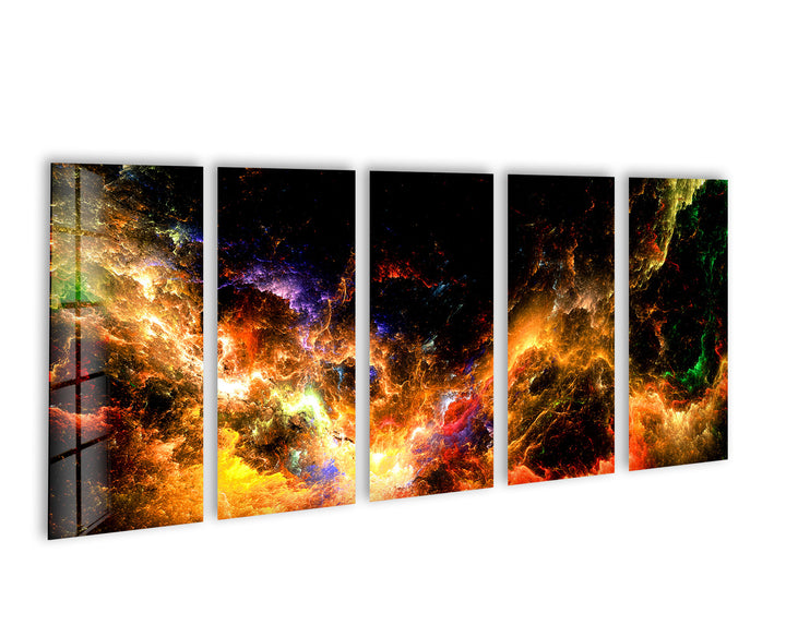 Yellow Nebula Clouds Abstract Glass Wall Art, print on glass, glass printed photos