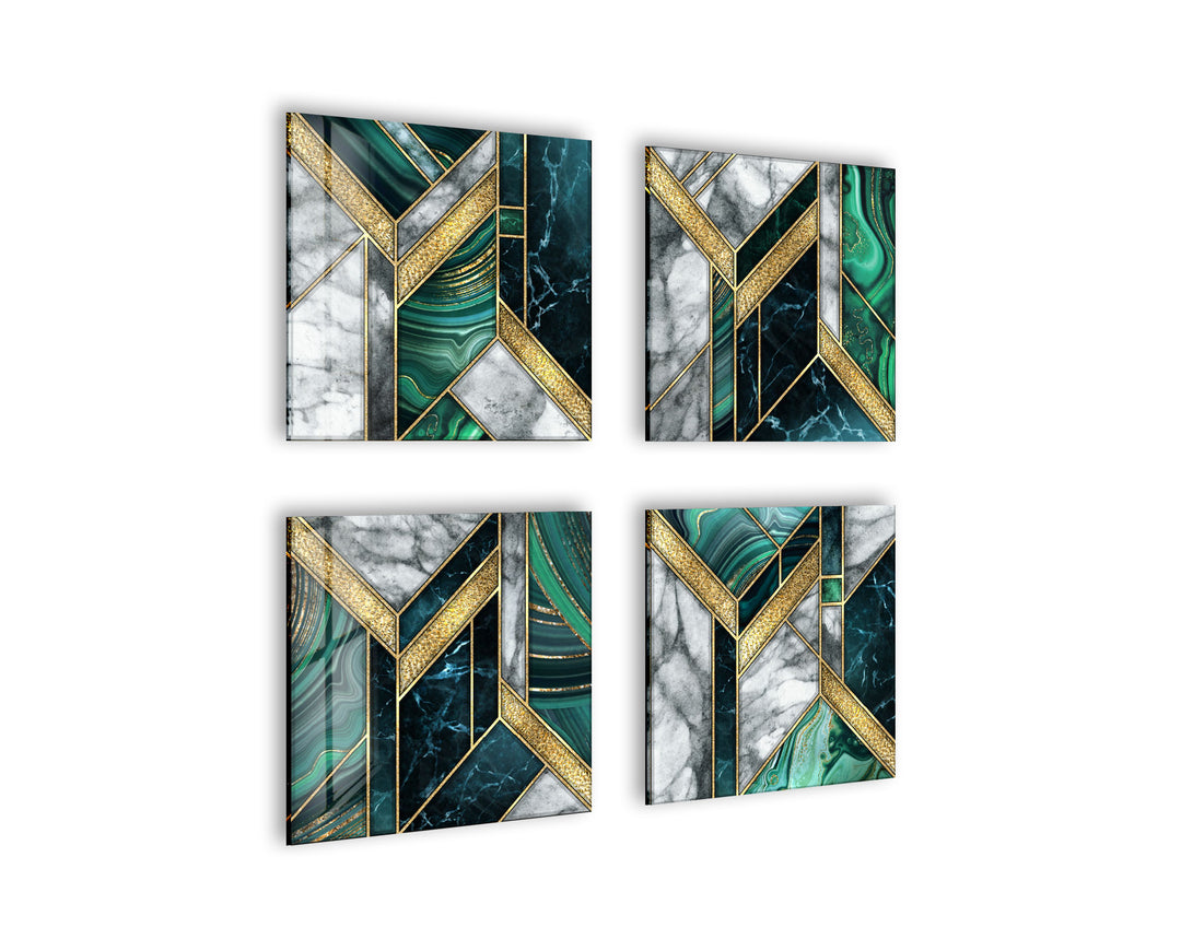 Green Gold Marble Geometric Abstract Glass Wall Art, print picture on glass, Tempered Glass Wall Art