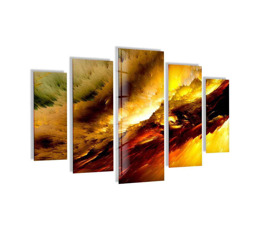 Yellow Fractal Clouds Abstract Glass Wall Art, glass pictures for Wall, glass prints wall art