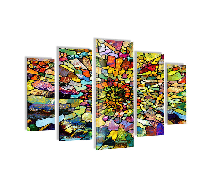 Colorful Fractal Stained Abstract Glass Wall Art, large glass photo prints, glass wall photos