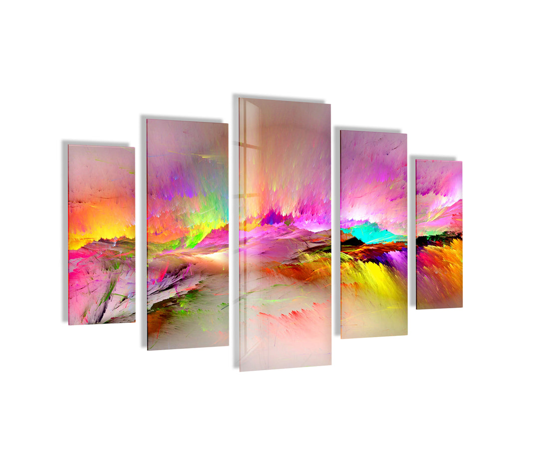 Vivid Pink, Yellow Clouds Abstract Glass Wall Art, print on glass, glass printed photos