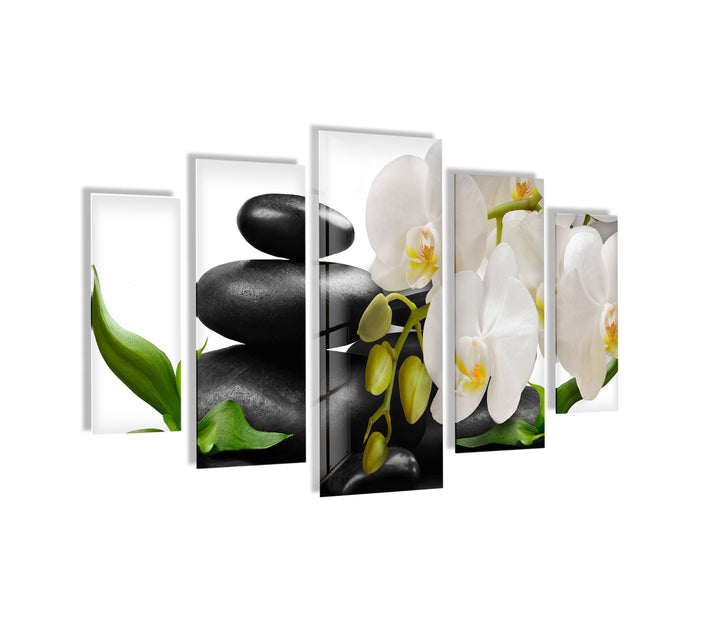 Orchid Flowers & Stones Glass Wall Art, picture on glass wall art, photos printed on glass