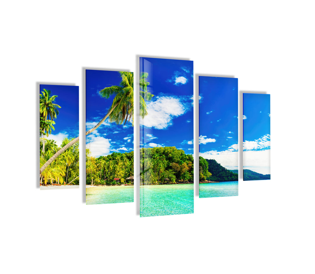 Island Beach With Palms Glass Wall Art, art glass wall art, glass wall art pictures