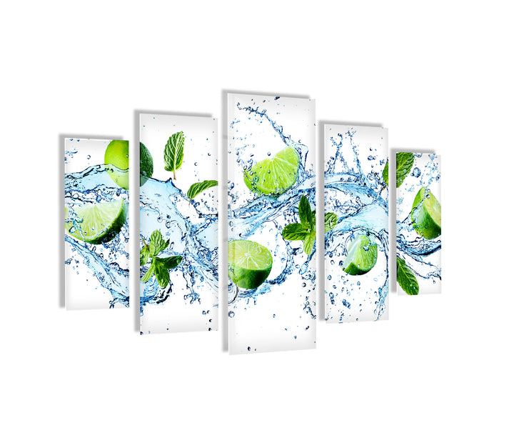 Fresh Limes With Water Splash Glass Wall Art, glass art painting, glass art for the Wall