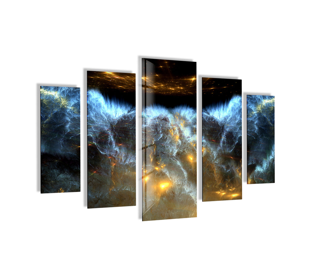 Yellow, Blue Space Clouds Abstract Glass Wall Art, large glass photo prints, glass wall photos