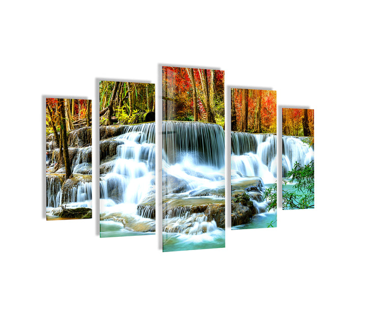 Cascading Waterfall Landscape Glass Wall Art, glass image printing, glass prints from photos