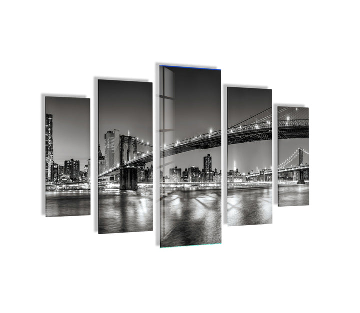 Black & White NYC Bridge Landscape Glass Wall Art, print picture on glass, Tempered Glass Wall Art